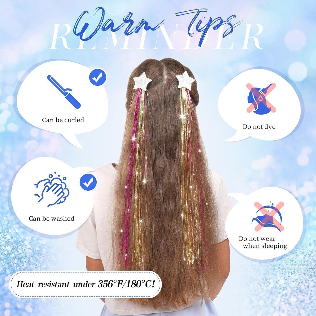 Glitzer Haarsträhnen Set Schwarz-Glitzer – 12 Farben