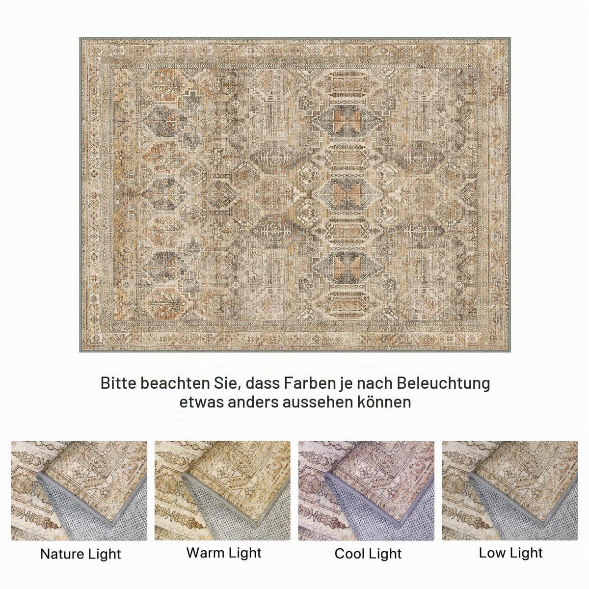 Vintage Teppich Wohnzimmer 200x290cm Hellbraun Rechteckig