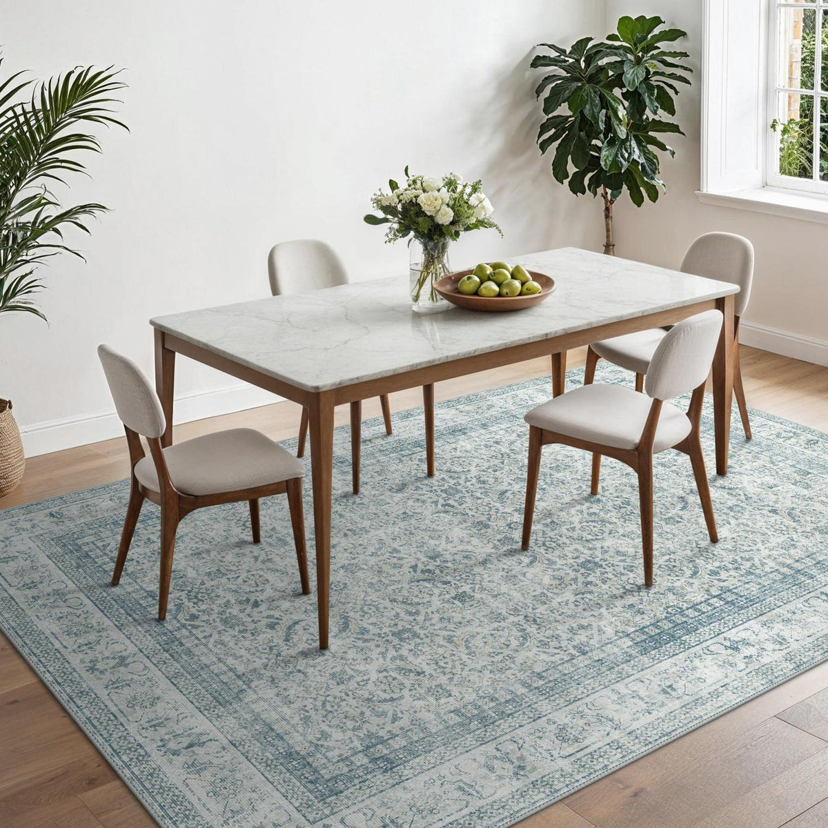 Vintage Teppich Wohnzimmer 200x290cm Hellblau Rechteckig