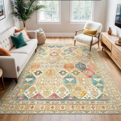 Vintage Teppich Wohnzimmer Gelb Orange 200x290cm