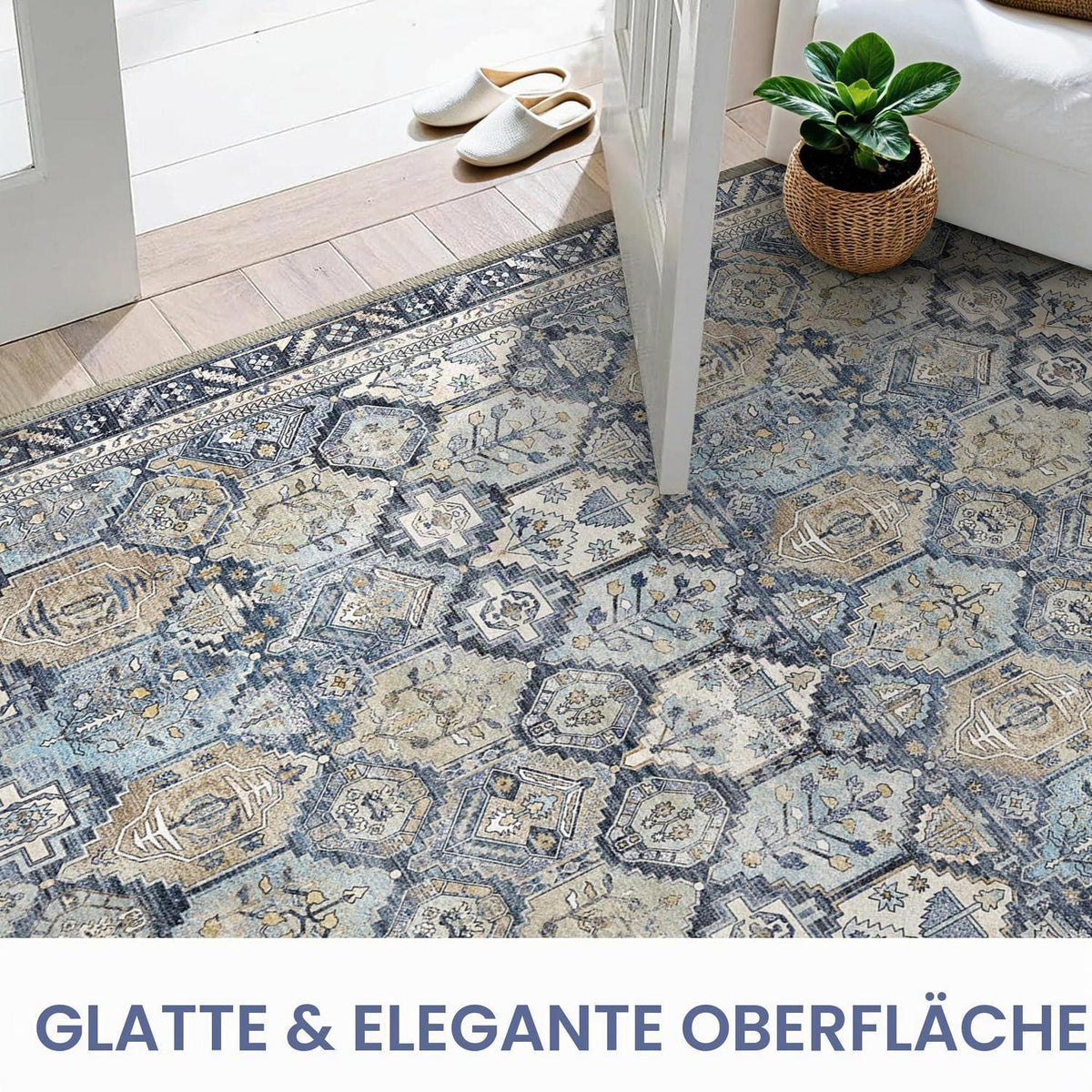 Vintage Teppich Wohnzimmer 200x290cm Blumenblau Rechteckig