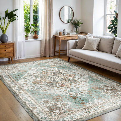 Vintage Teppich Waschbar 200x290cm Hellgrün