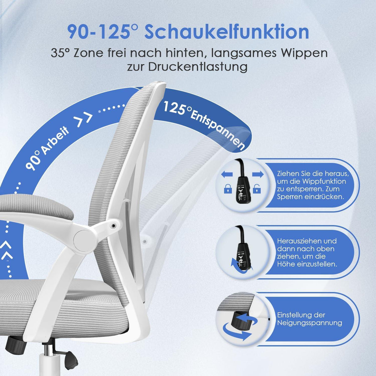 Hinonde Ergonomischer Bürostuhl mit Lendenwirbelstütze Grau