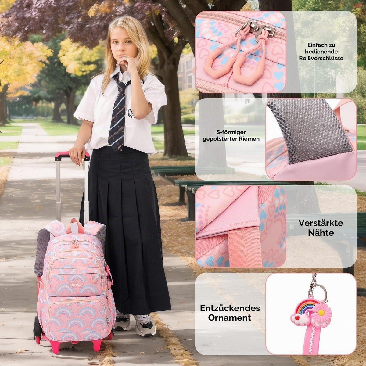 Kinderrucksack mit Rollen Rosa – Schulrucksack Trolley für Mädchen