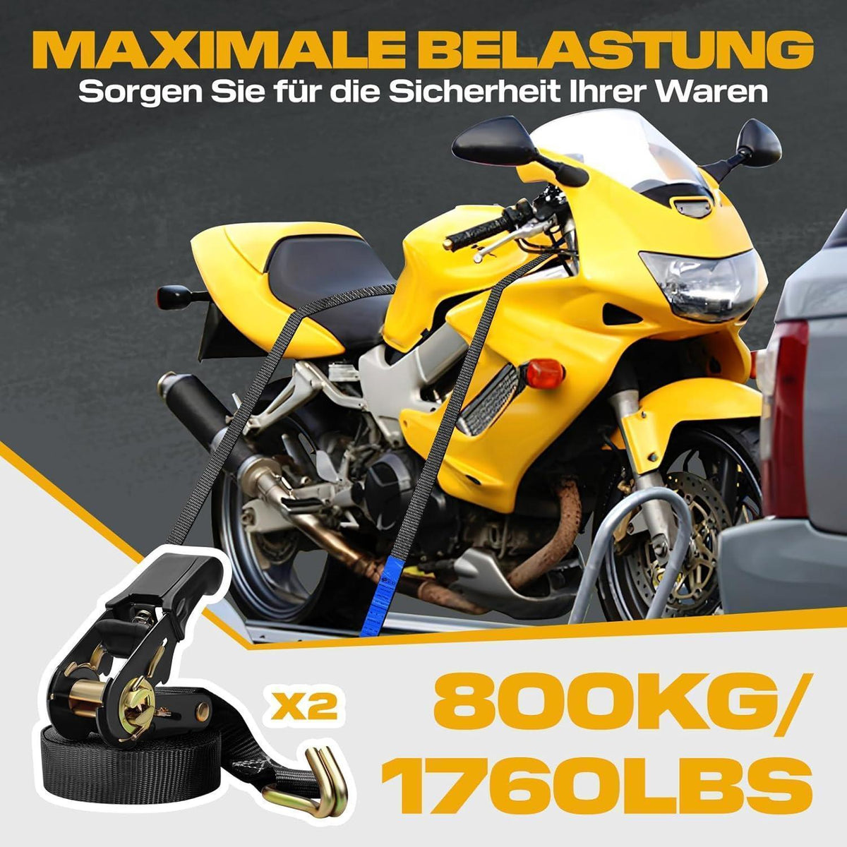 Spanngurte 6m mit Ratsche – 2er Set, 800kg, TÜV/GS
