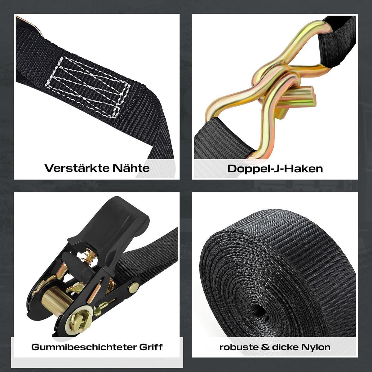 Spanngurte 6m mit Ratsche – 2er Set, 800kg, TÜV/GS