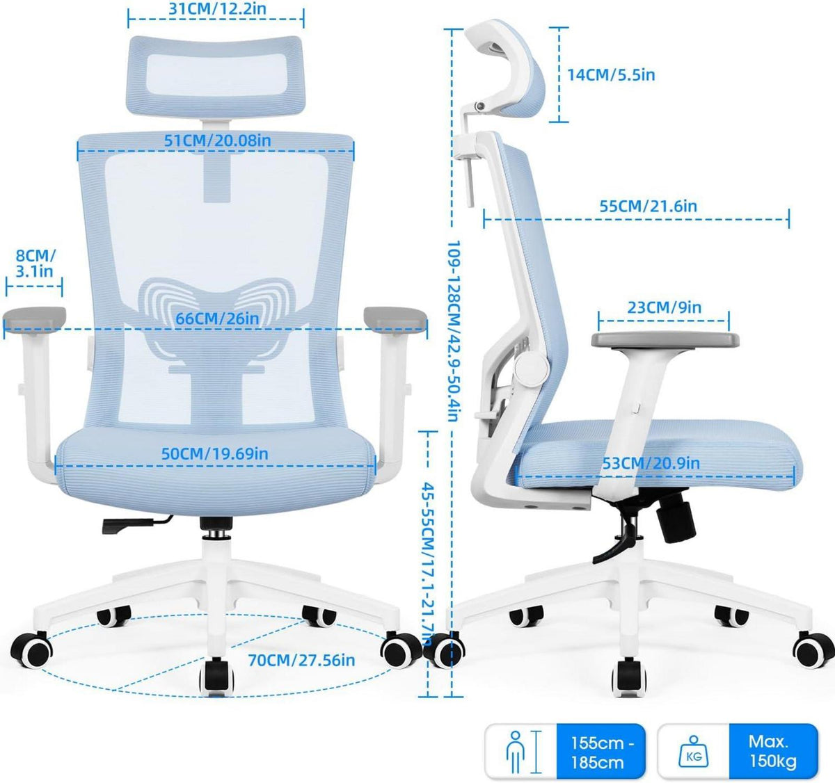 Ergonomischer Bürostuhl mit verstellbarer Kopfstütze und