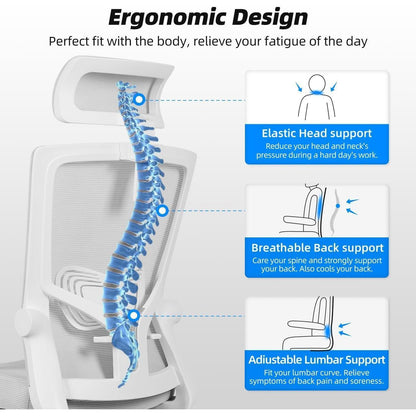 Ergonomischer Bürostuhl mit Kopfstütze und Lendenwirbelstütze Grau