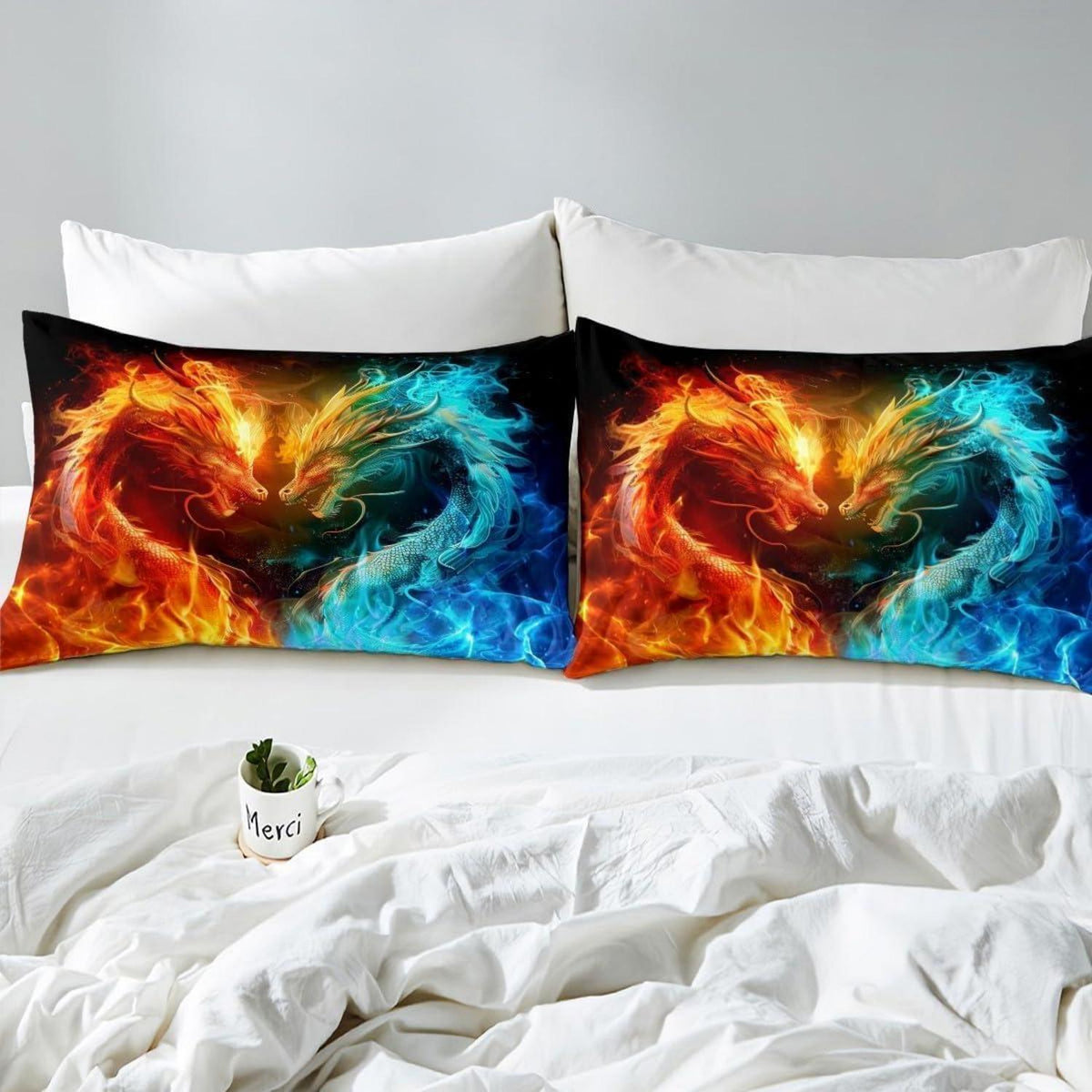 Kinder Bettwäsche Set Drache 135x200cm - Gelb Blau