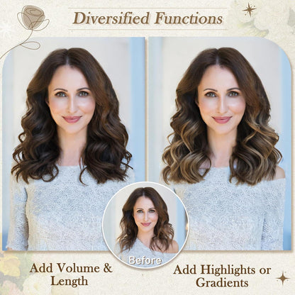Kurze Wellige Clip-in Extensions 30cm Haarverlängerung 6PCs - Dunkel Braun Highlights