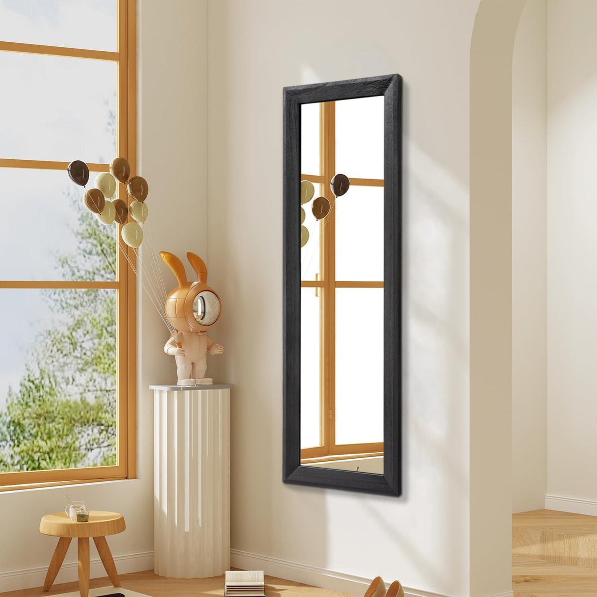 Großer Wandspiegel Holzrahmen Schwarz 110x35 cm