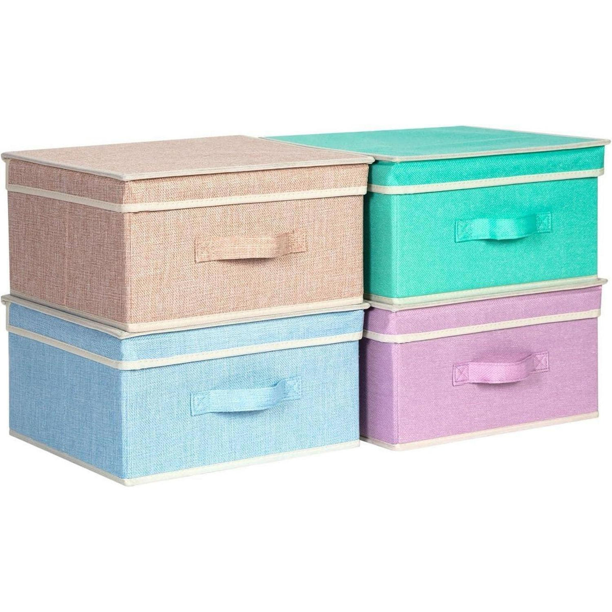 Aufbewahrungsboxen mit Deckel & Griff, 4er-Set Regenbogenfarben