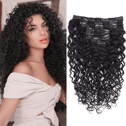 Kinky Curly Clip-in Haarverlängerung Echthaar 45cm Schwarz