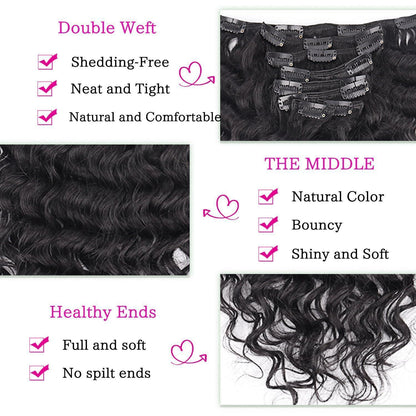 Deep Curly Echthaar Clip-Ins 55cm – Natürliches Schwarz
