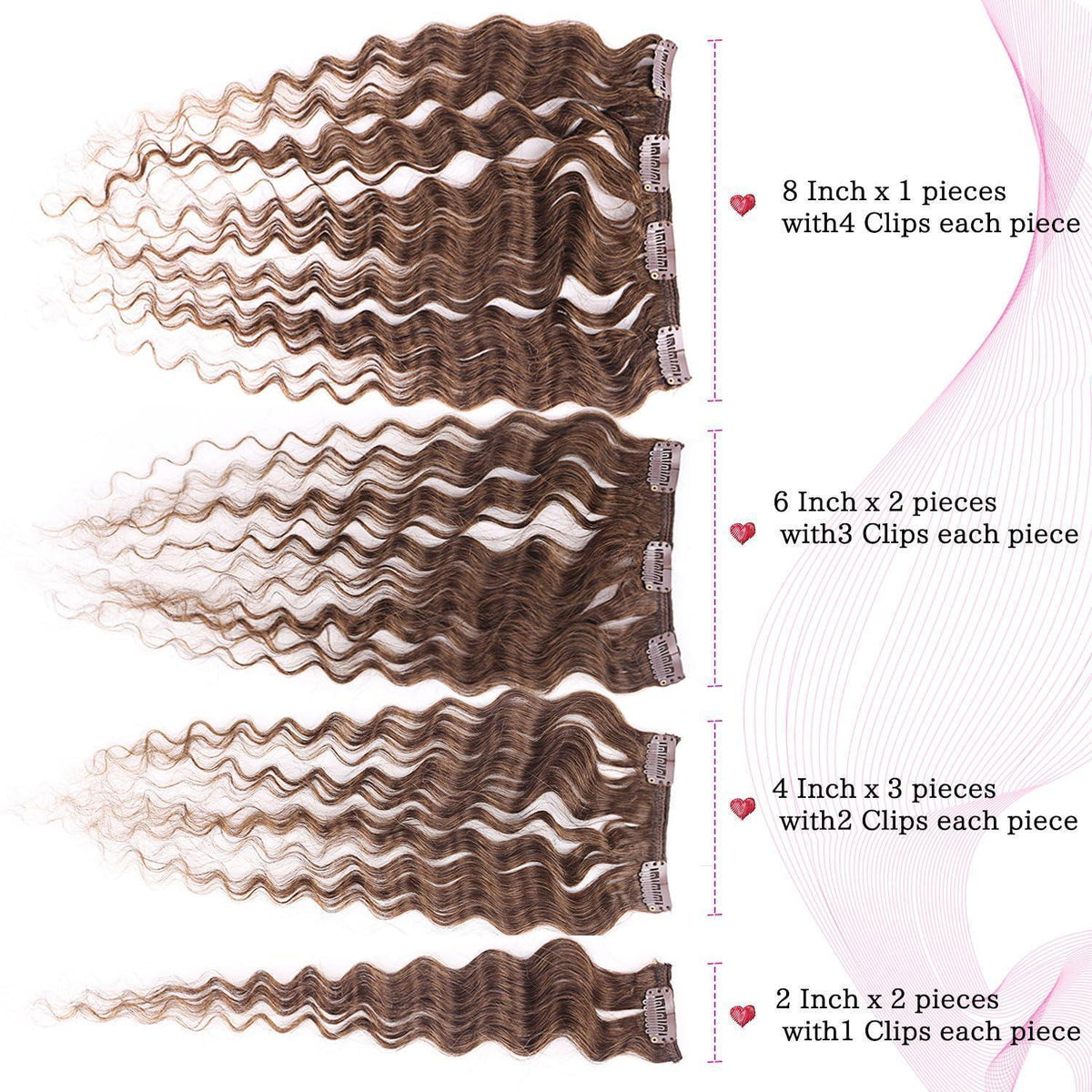Deep Curly Echthaar Clip-Ins Dunkelbraun 45cm Haarverlängerung