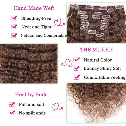 Deep Curly Echthaar Clip-Ins Dunkelbraun 50cm Haarverlängerung