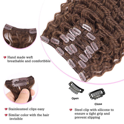 Deep Curly Echthaar Clip-Ins Dunkelbraun 50cm Haarverlängerung