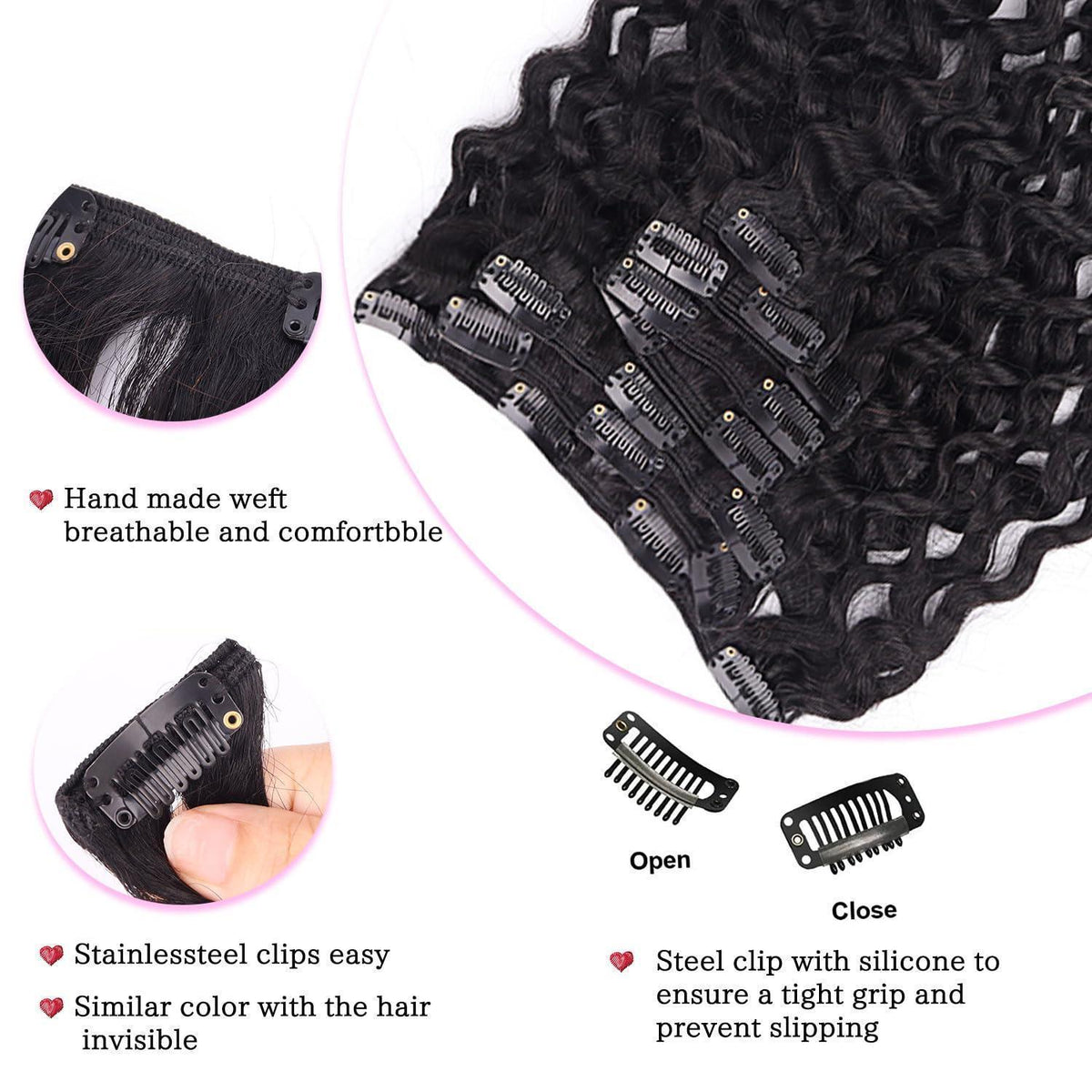 Kinky Curly Clip-in Haarverlängerung Echthaar 55cm Schwarz