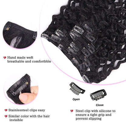 Kinky Curly Clip-in Haarverlängerung Echthaar 55cm Schwarz