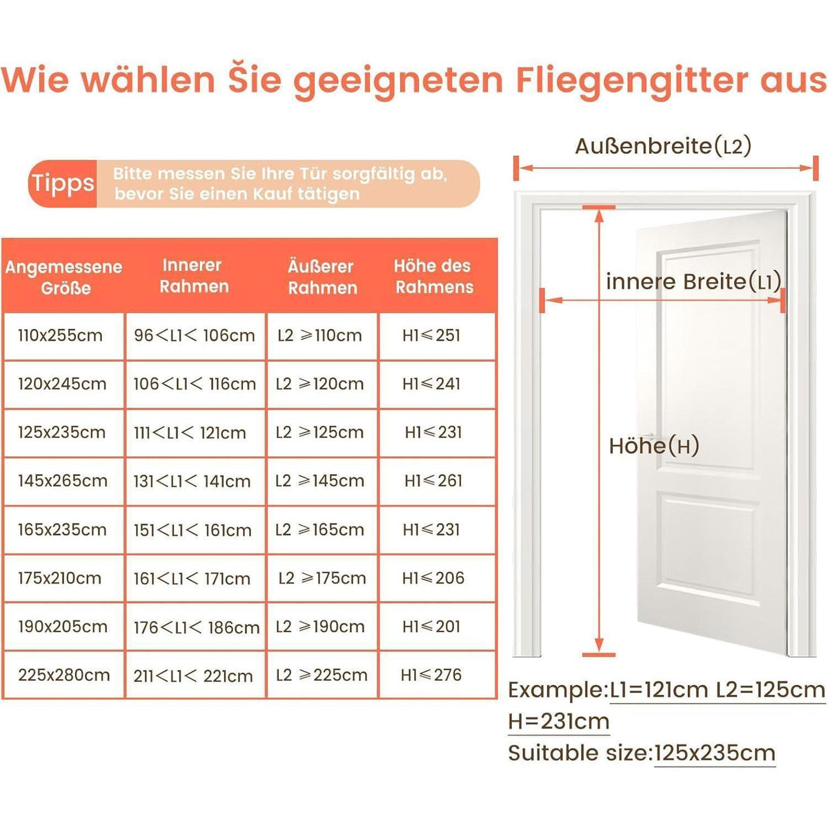 Doppeltür Fliegengitter Magnet 110x255cm – Insektenschutz & Freihand