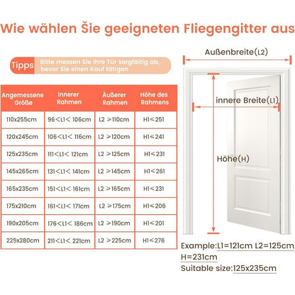 Doppeltür Fliegengitter Magnet 110x255cm – Insektenschutz & Freihand