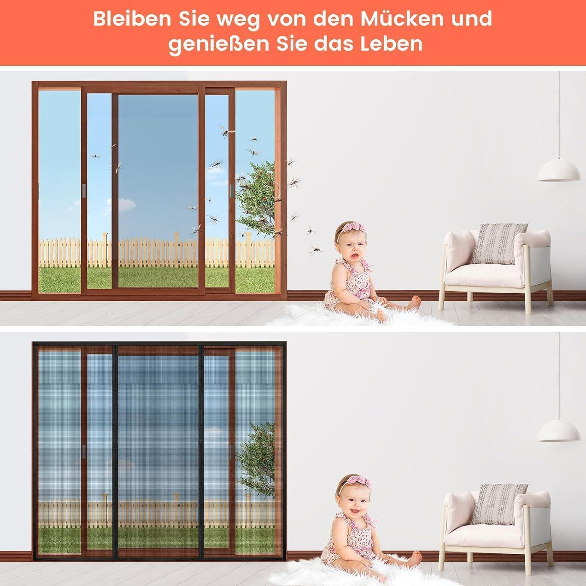 Doppeltür Fliegengitter 225x280cm – Magnet, Stark, Insektenschutz