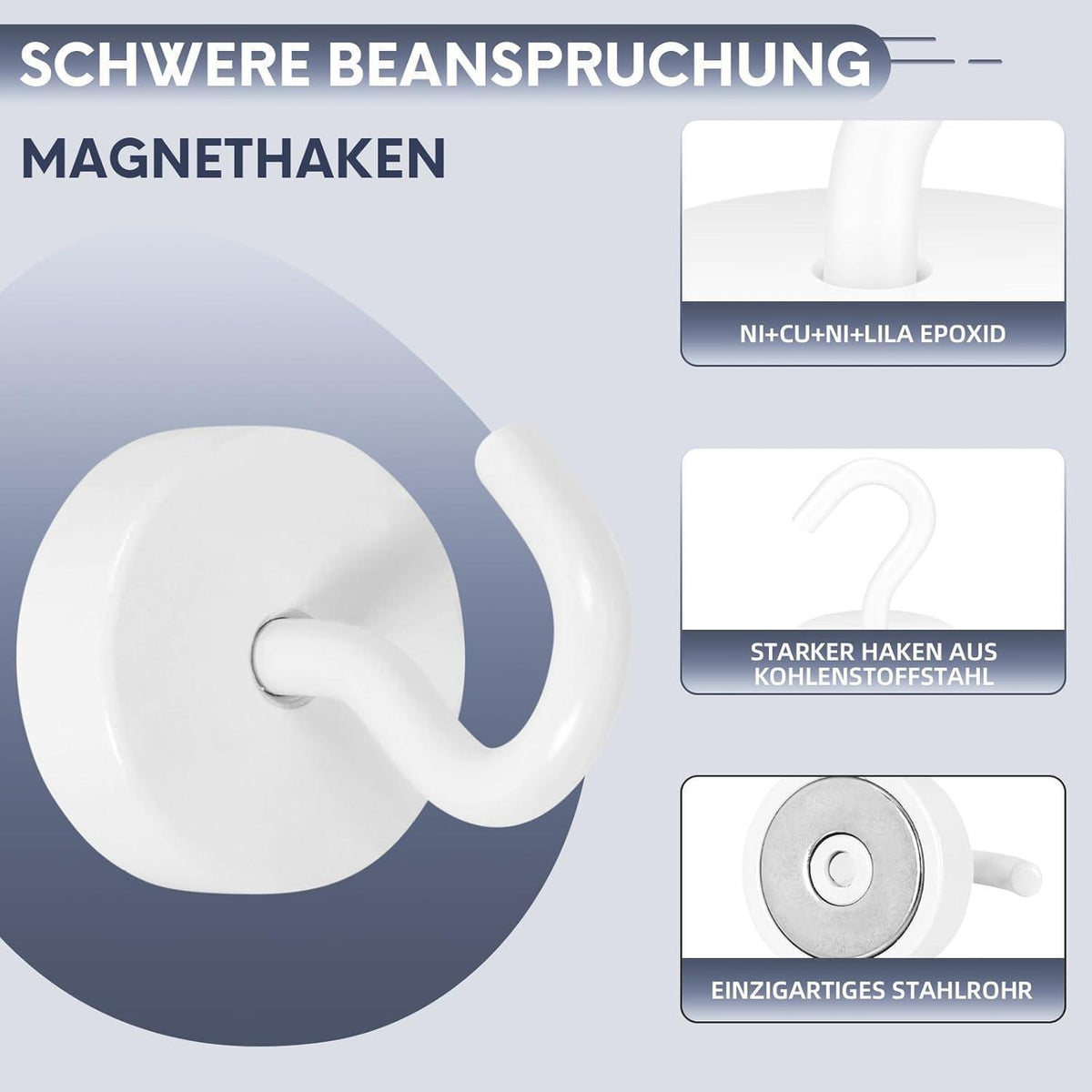 Extra starker Magnethaken 18kg, weiß, rostfrei