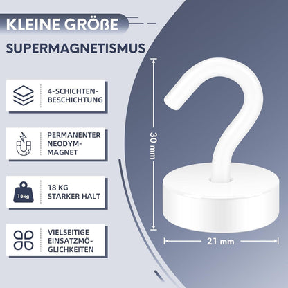 Extra starker Magnethaken 18kg, weiß, rostfrei