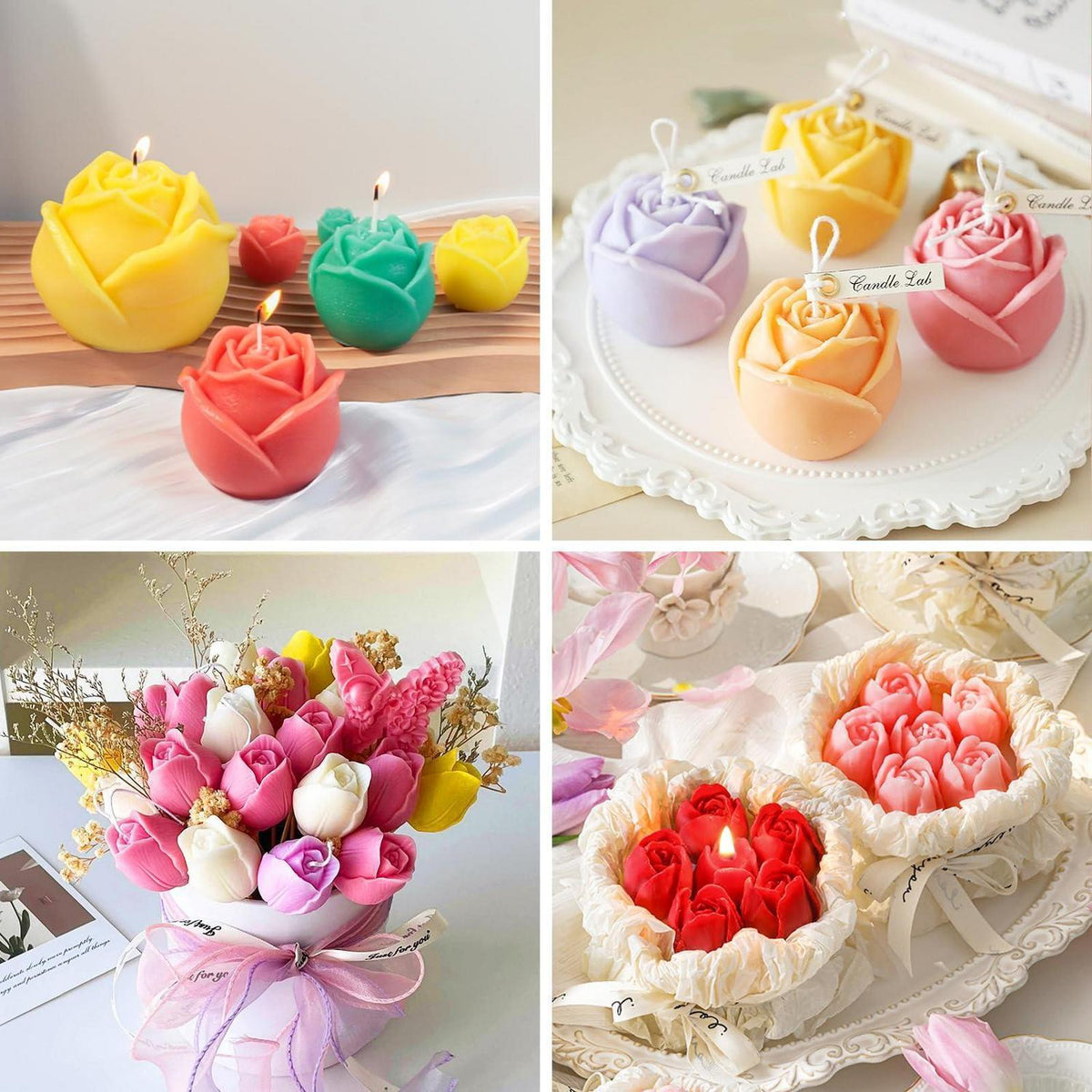 Silikonform 5er Set Blumen | Rosen, Tulpen, Pfingstrose für Kerzen