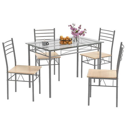 5-teiliges Esszimmer Set mit Glastisch & Stühlen