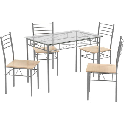 5-teiliges Esszimmer Set mit Glastisch & Stühlen