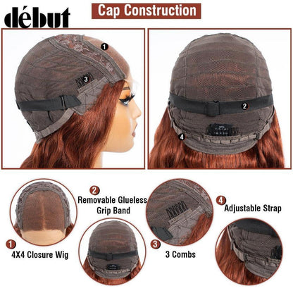 Rötlichbraune Body Wave Lace Front Perücke Echthaar 70cm