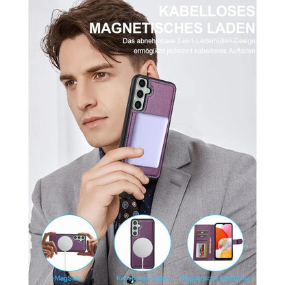 Samsung Galaxy A14 5G/4G Hülle mit Kartenfach & RFID-Schutz, abnehmbar, lila in Lederoptik