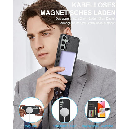 Abnehmbare Hülle mit Kartenfach für Samsung Galaxy A14 5G/4G, Schwarz in Lederoptik