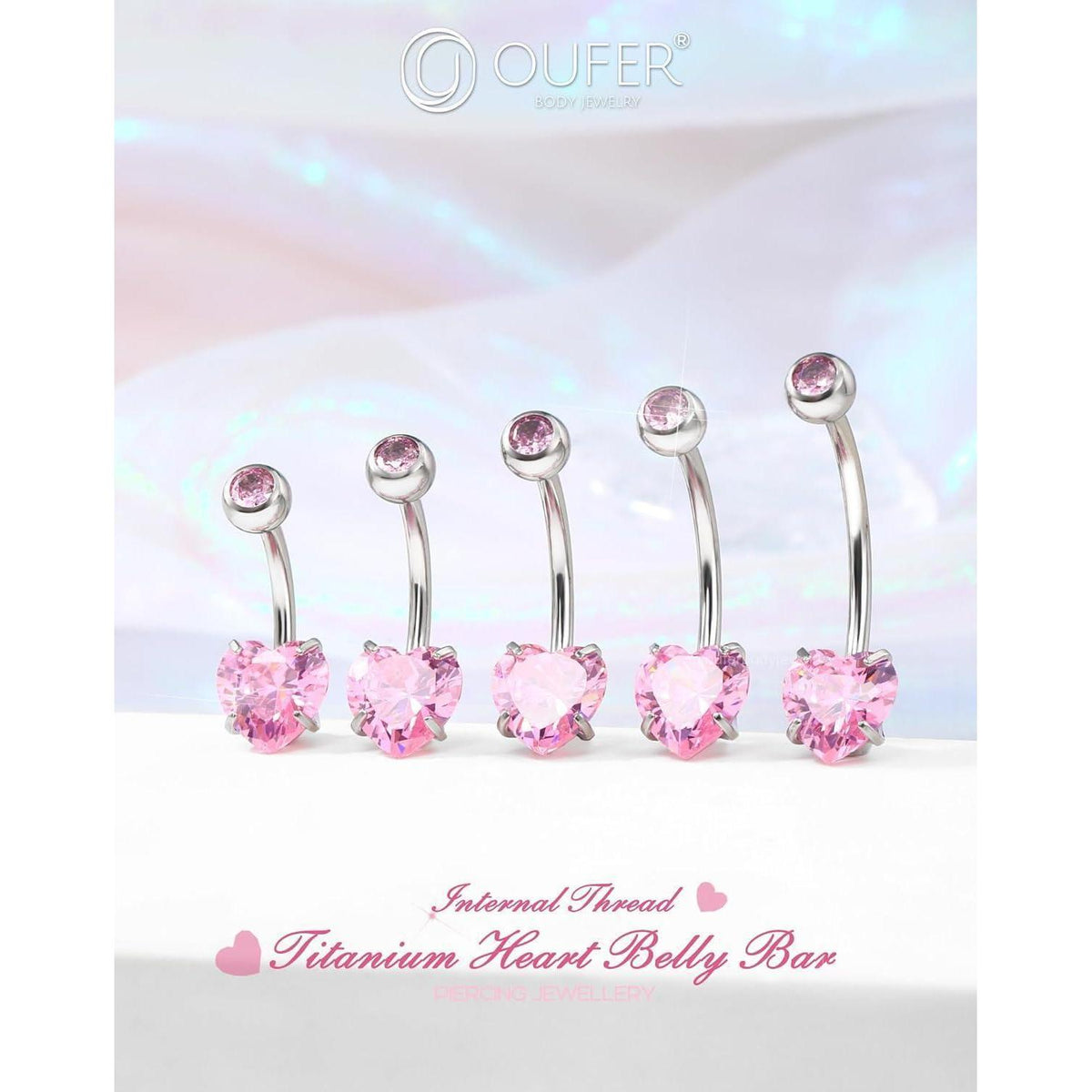 Bauchnabelring Herz mit rosa Zirkonia Titan 14G 12mm