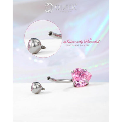 Bauchnabelring Herz mit rosa Zirkonia Titan 14G 12mm
