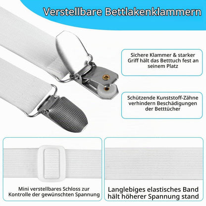 6x Bettlakenklammern Verstellbar 30-100cm – Elastische Spanngurte