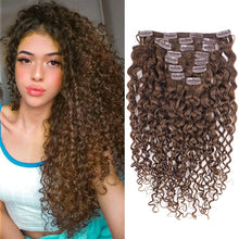 Kinky Curly Clip-in Haarverlängerung Echthaar 55cm Dunkel Braun