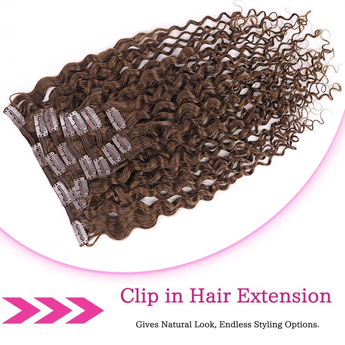 Kinky Curly Clip-in Haarverlängerung Echthaar 55cm Dunkel Braun