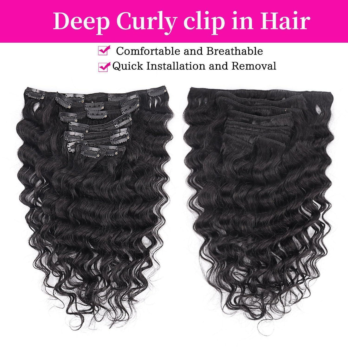 Deep Curly Echthaar Clip-Ins 60cm – Natürliches Schwarz