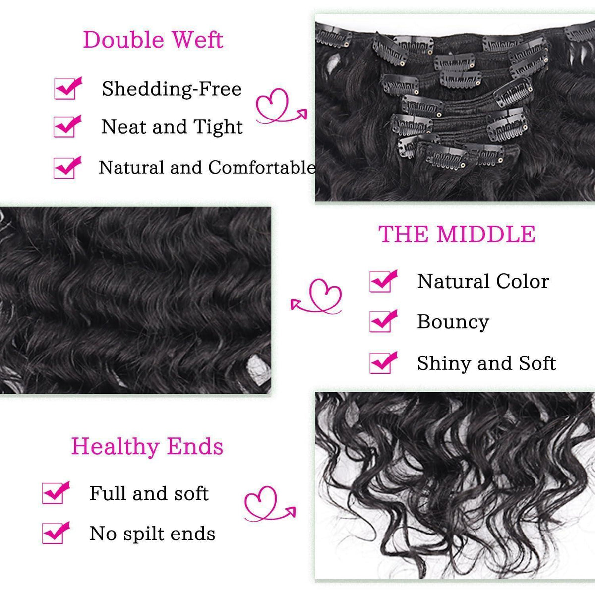 Deep Curly Echthaar Clip-Ins 60cm – Natürliches Schwarz