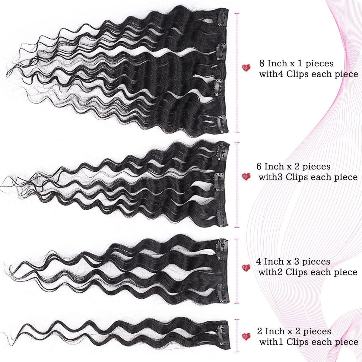 Deep Curly Echthaar Clip-Ins 60cm – Natürliches Schwarz