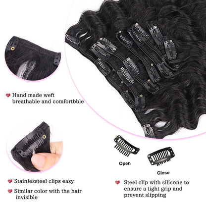Deep Curly Echthaar Clip-Ins 60cm – Natürliches Schwarz