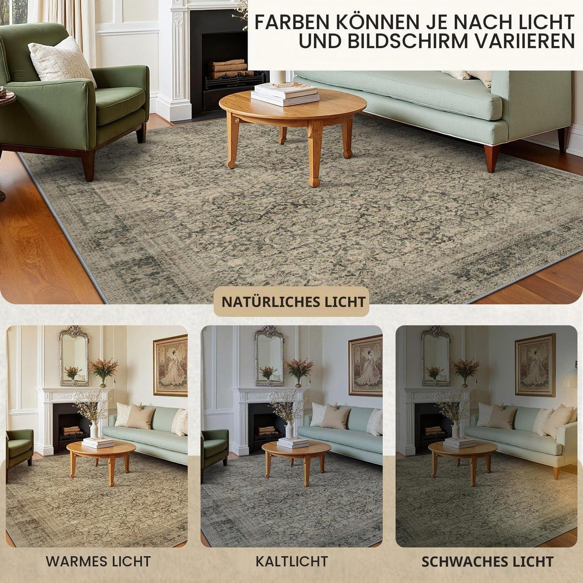 Vintage Teppich Wohnzimmer 200x290cm Hellbraun Rechteckig