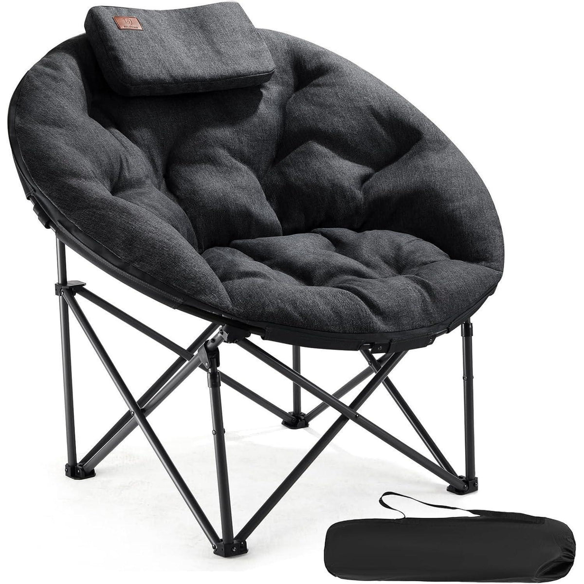 XXL Moonchair Campingstuhl mit Kopfkissen, 150kg belastbar, Schwarz