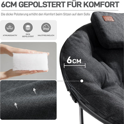 XXL Moonchair Campingstuhl mit Kopfkissen, 150kg belastbar, Schwarz