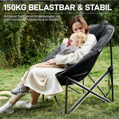 XXL Moonchair Campingstuhl mit Kopfkissen, 150kg belastbar, Schwarz
