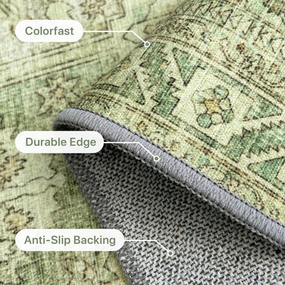 Vintage Läufer Flur 80x150cm - Waschbarer Teppich Grasgrün