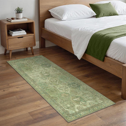Vintage Läufer Flur 80x150cm - Waschbarer Teppich Grasgrün