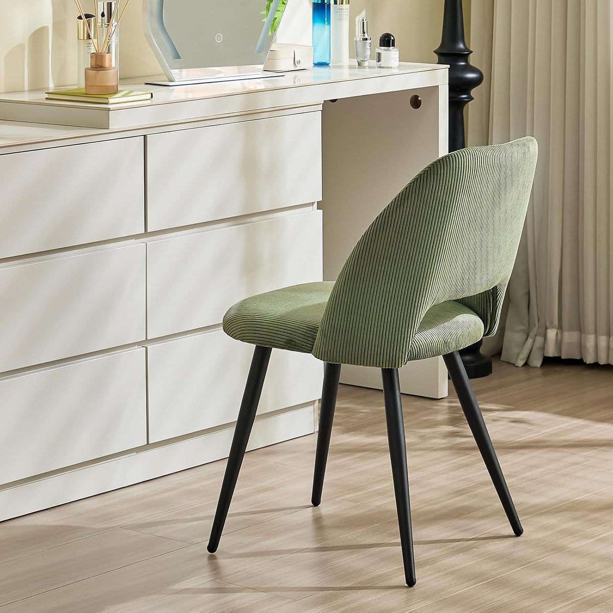 Esszimmerstühle Set 4 Grün, Gepolsterte Samtstühle Modern